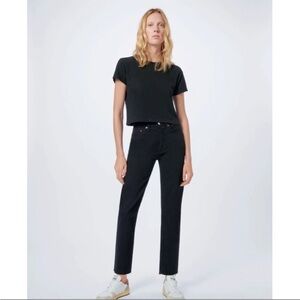 RE/DONE 70s High Rise Straight Leg Jeans Washed Noir Black Raw Hem Size 24